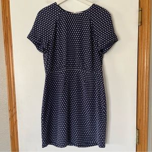 Fossil blue polkadot, short sleeve, silk dress, zip closure women’s size 10